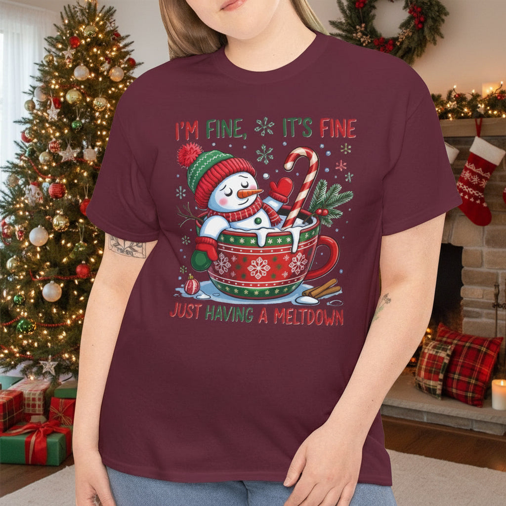 I’m Fine, It’s Fine Snowman Meltdown Christmas T-Shirt - Kim’s Signature Beauty & Accessories    