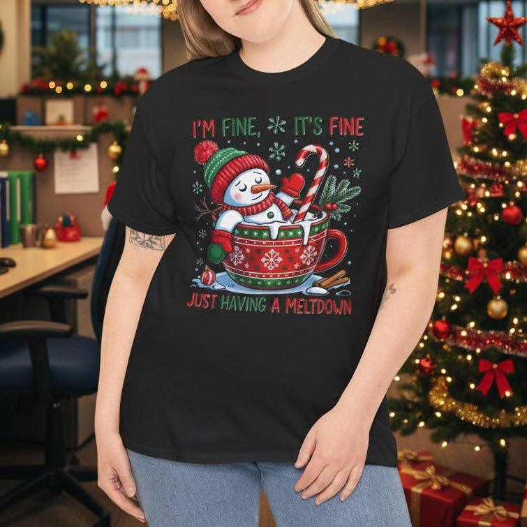I’m Fine, It’s Fine Snowman Meltdown Christmas T-Shirt - Kim’s Signature Beauty & Accessories    