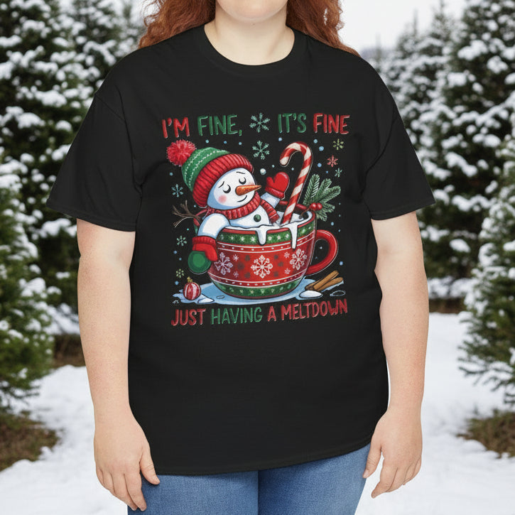 I’m Fine, It’s Fine Snowman Meltdown Christmas T-Shirt - Kim’s Signature Beauty & Accessories    