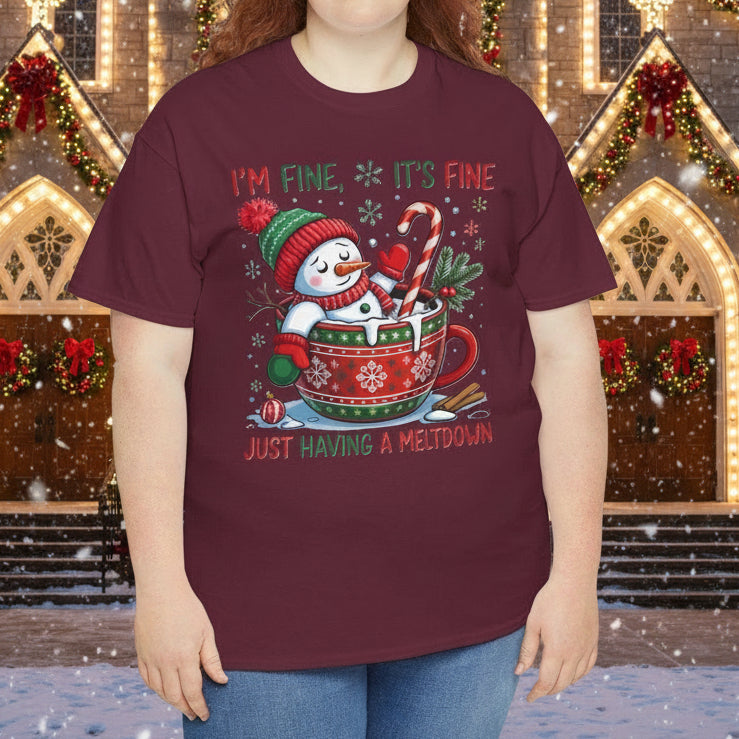 I’m Fine, It’s Fine Snowman Meltdown Christmas T-Shirt - Kim’s Signature Beauty & Accessories    