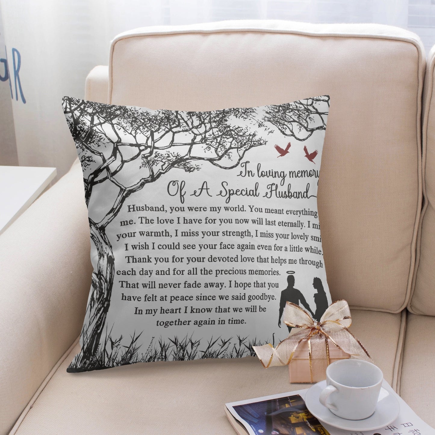 In Loving Memory of A Special Husband | 18'' Square Pillow Cover - Kim’s Signature Beauty & Accessories    