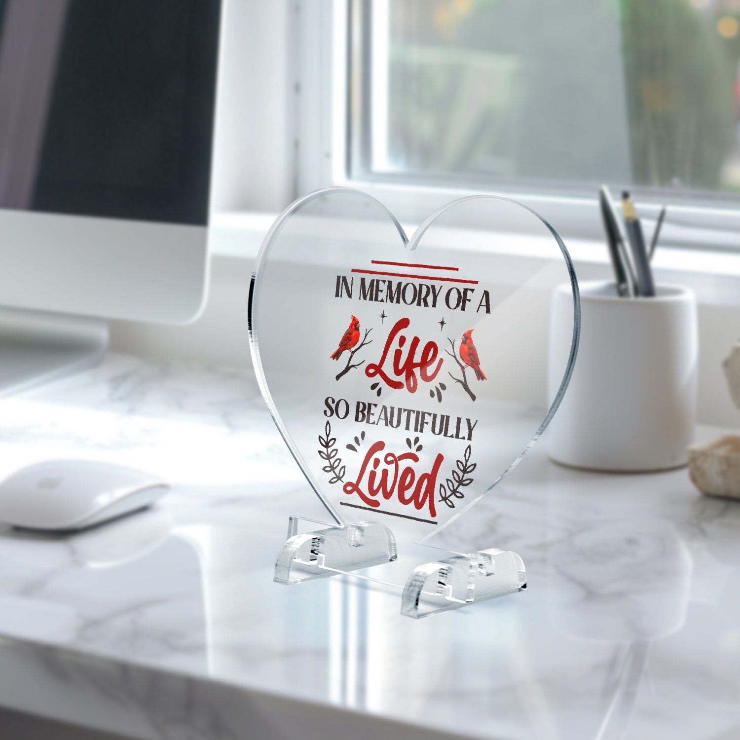 In Memory Acrylic Plaque with Stand - Heart - Kim’s Signature Beauty & Accessories    