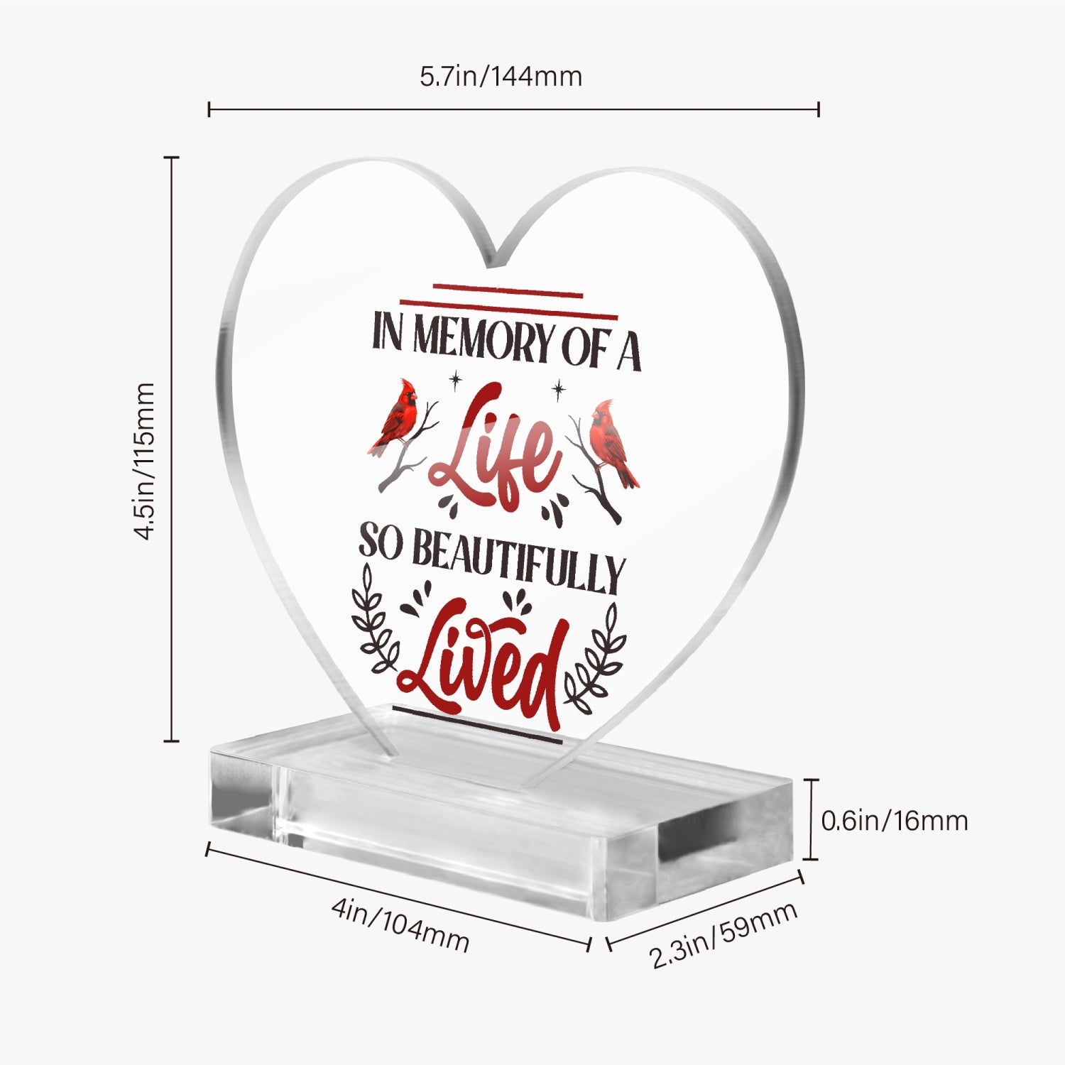 In Memory Acrylic Plaque with Stand - Heart - Kim’s Signature Beauty & Accessories    
