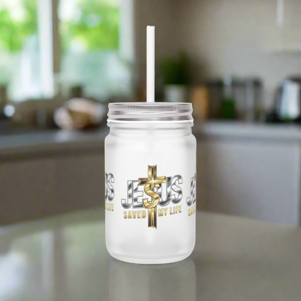 Inspirational Mason Jar with Straw - Jesus Saved My Life - Kim’s Signature Beauty & Accessories    