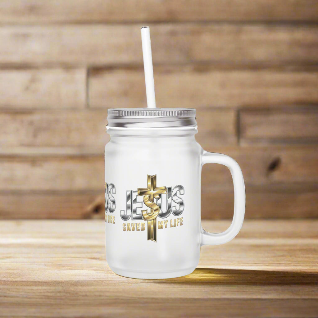 Inspirational Mason Jar with Straw - Jesus Saved My Life - Kim’s Signature Beauty & Accessories    