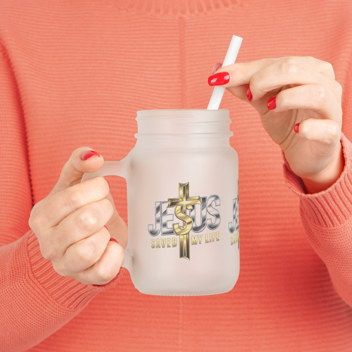 Inspirational Mason Jar with Straw - Jesus Saved My Life - Kim’s Signature Beauty & Accessories    