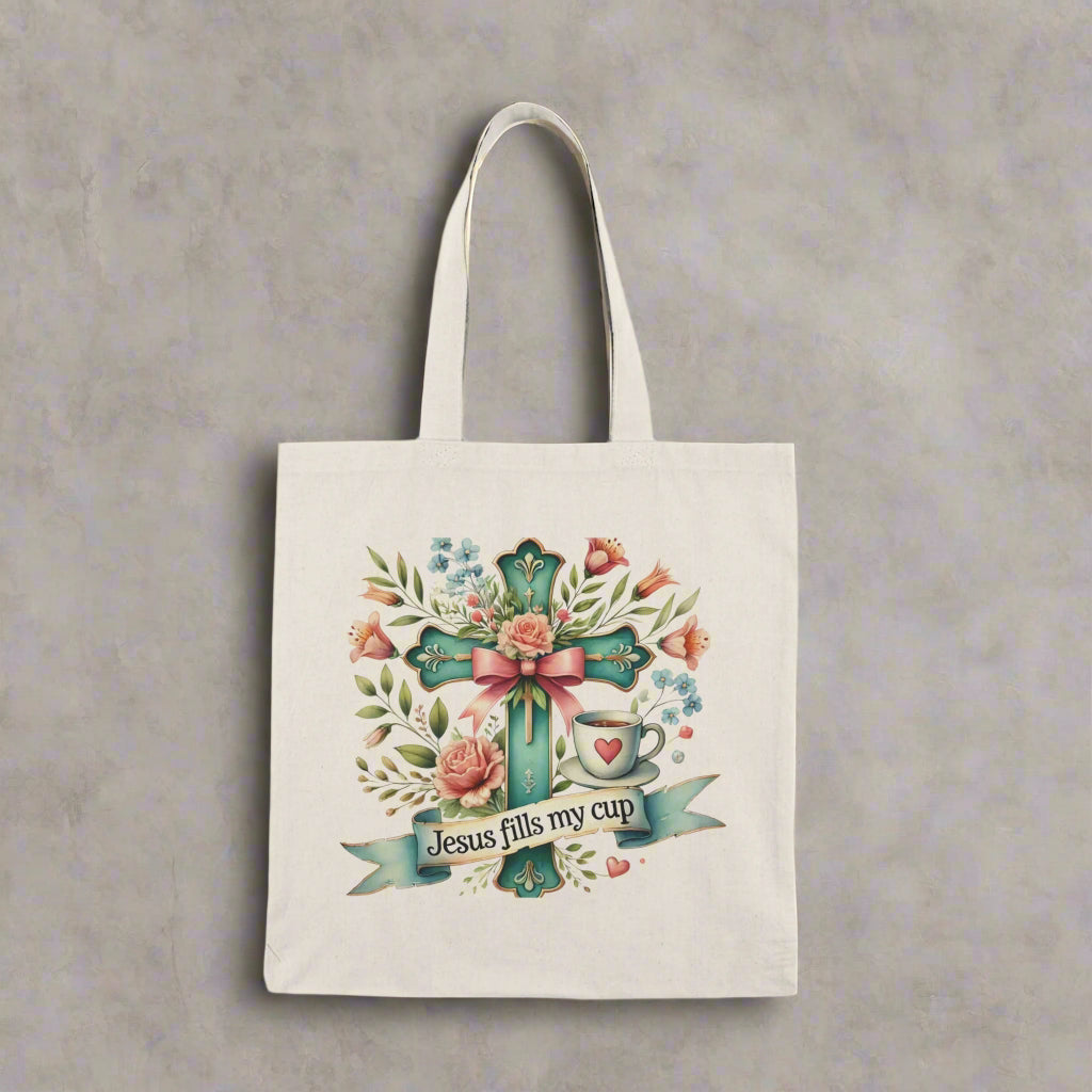 Inspirational Tote Bag - Jesus Fills My Cup - Kim’s Signature Beauty & Accessories    