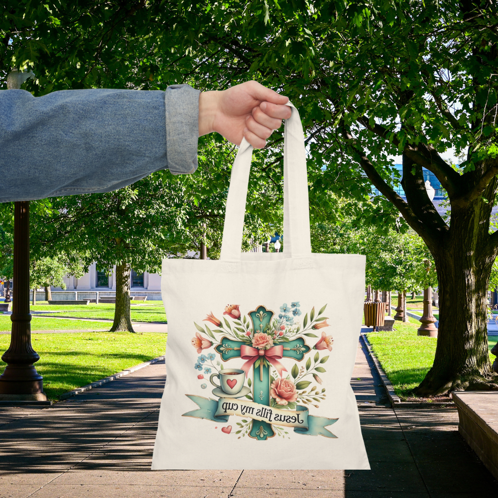 Inspirational Tote Bag - Jesus Fills My Cup - Kim’s Signature Beauty & Accessories    