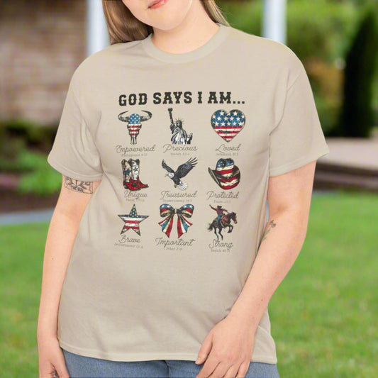 Inspirational USA Flag Shirt – God Says I Am Tee - Kim’s Signature Beauty & Accessories    