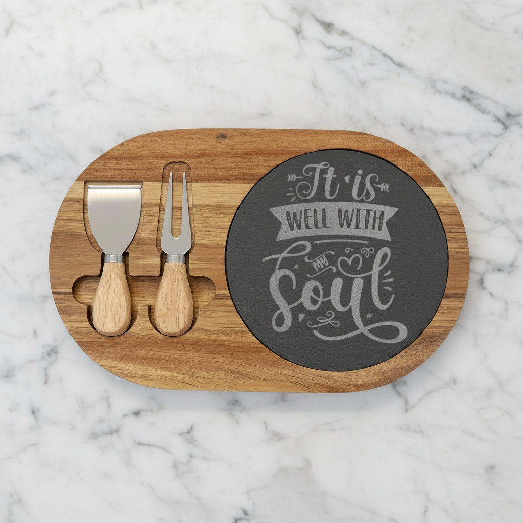 It Is Well with My Soul Engraved Acacia & Slate Charcuterie Board Set - Kim’s Signature Beauty & Accessories    