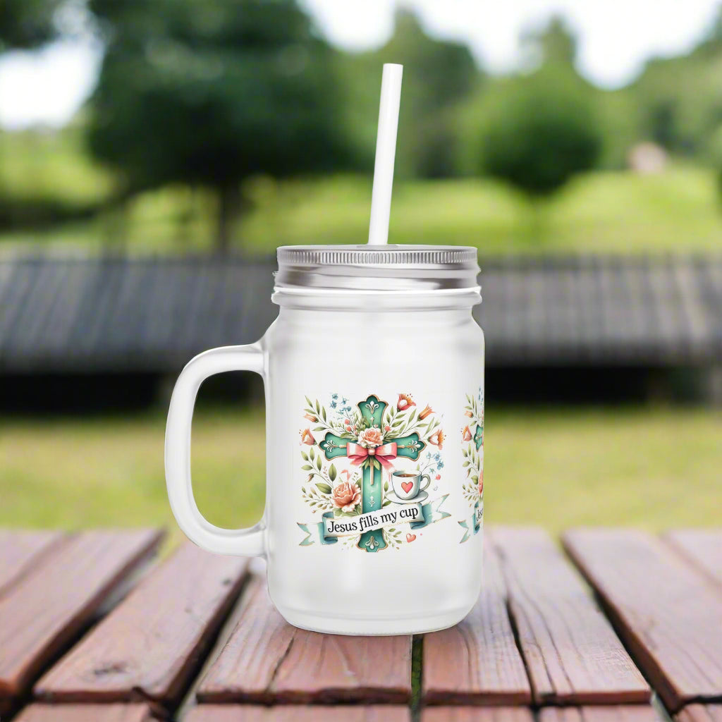 Jesus Fills My Cup-Frosted Mason Jar - Kim’s Signature Beauty & Accessories    