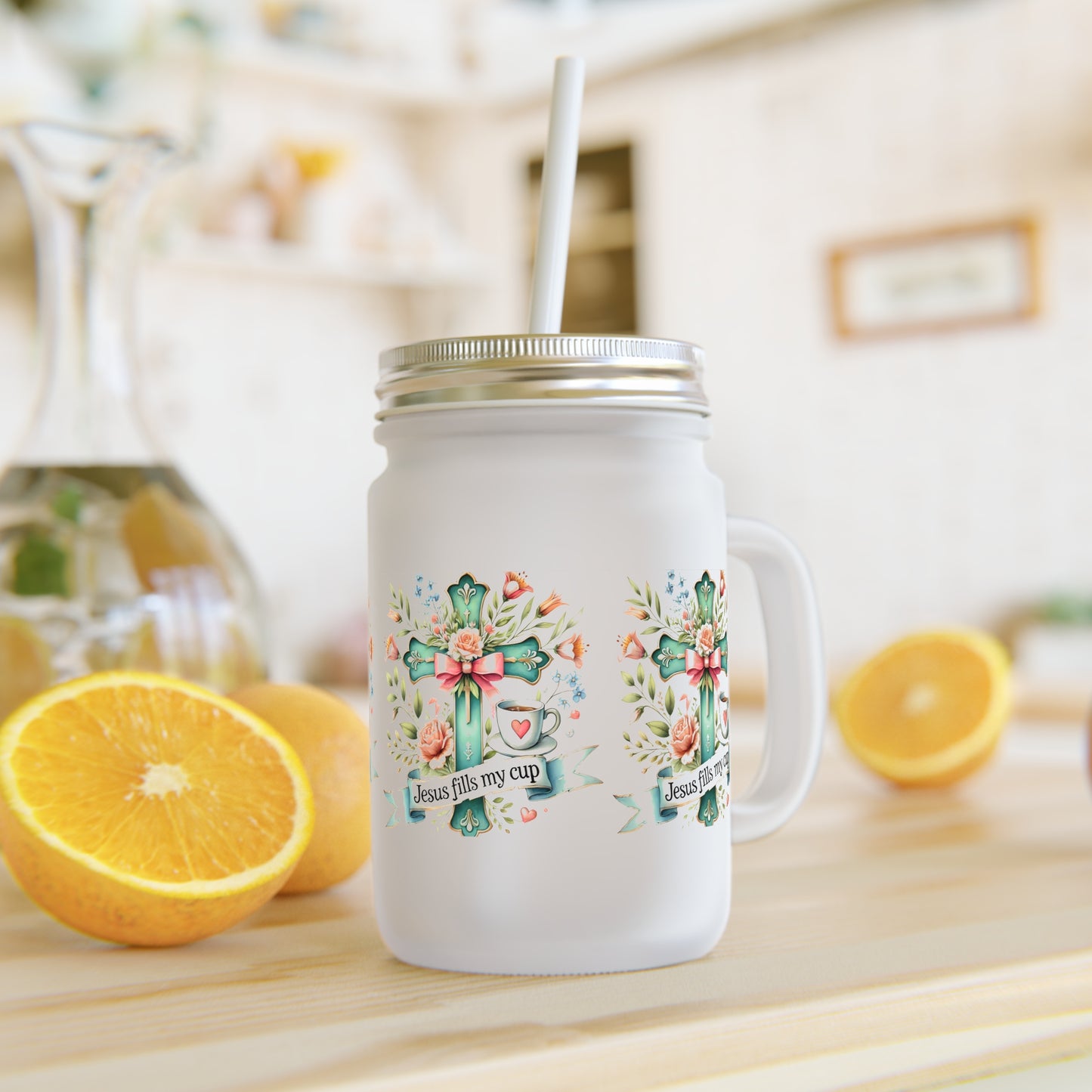 Jesus Fills My Cup-Frosted Mason Jar - Kim’s Signature Beauty & Accessories    