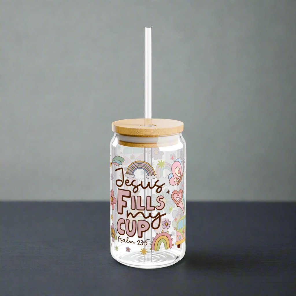 Jesus Fills My Cup Glass Sipper - Kim’s Signature Beauty & Accessories    