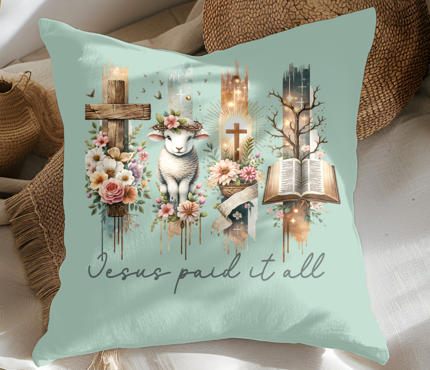 Jesus Paid It All Throw Pillow - 18x18 Inch - Kim’s Signature Beauty & Accessories    