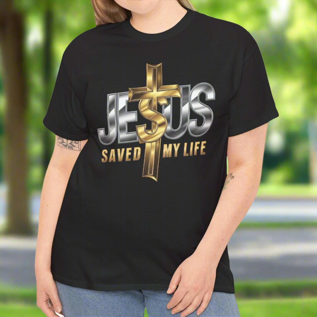 Jesus Saved My Life Cotton Tee - Kim’s Signature Beauty & Accessories    