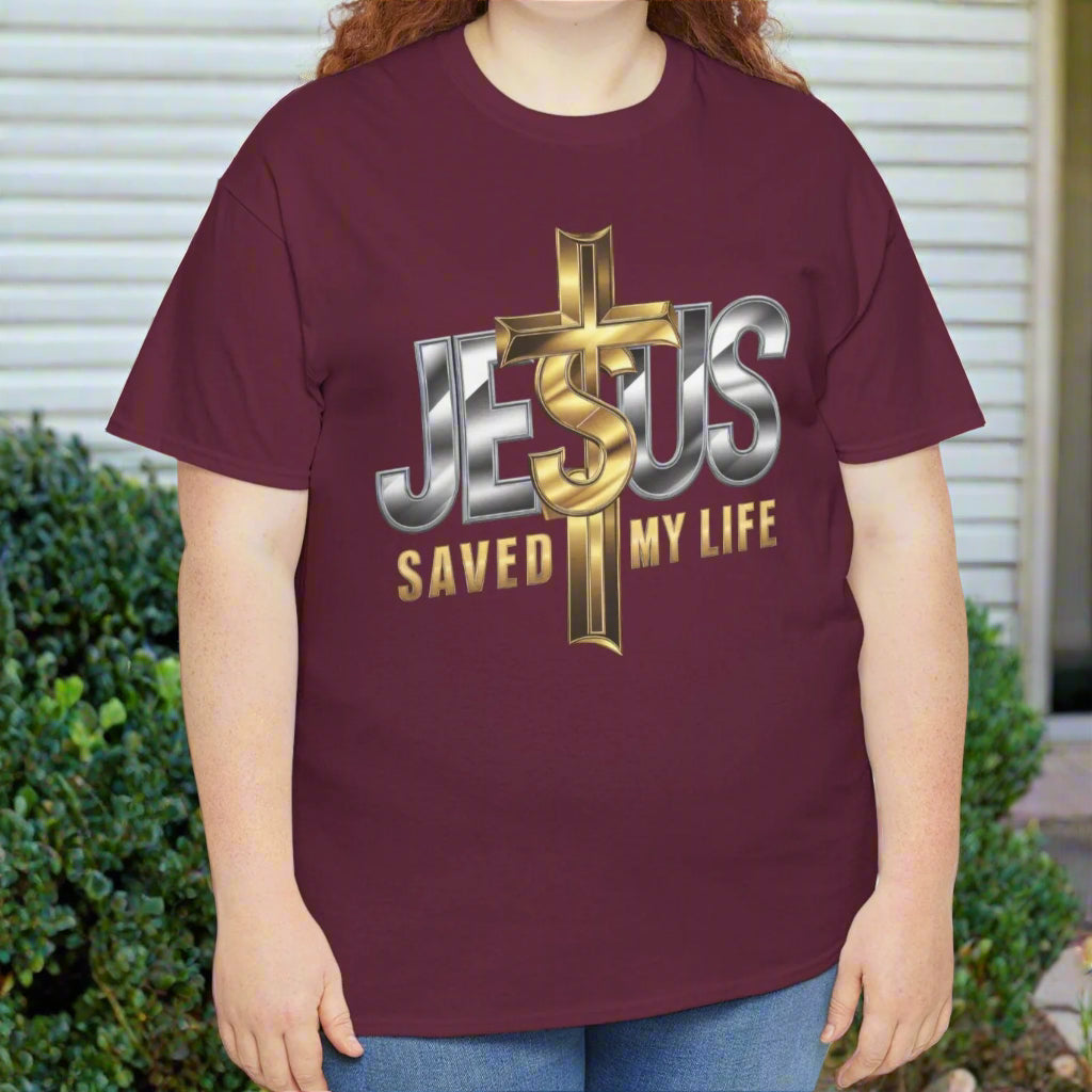 Jesus Saved My Life Cotton Tee - Kim’s Signature Beauty & Accessories    