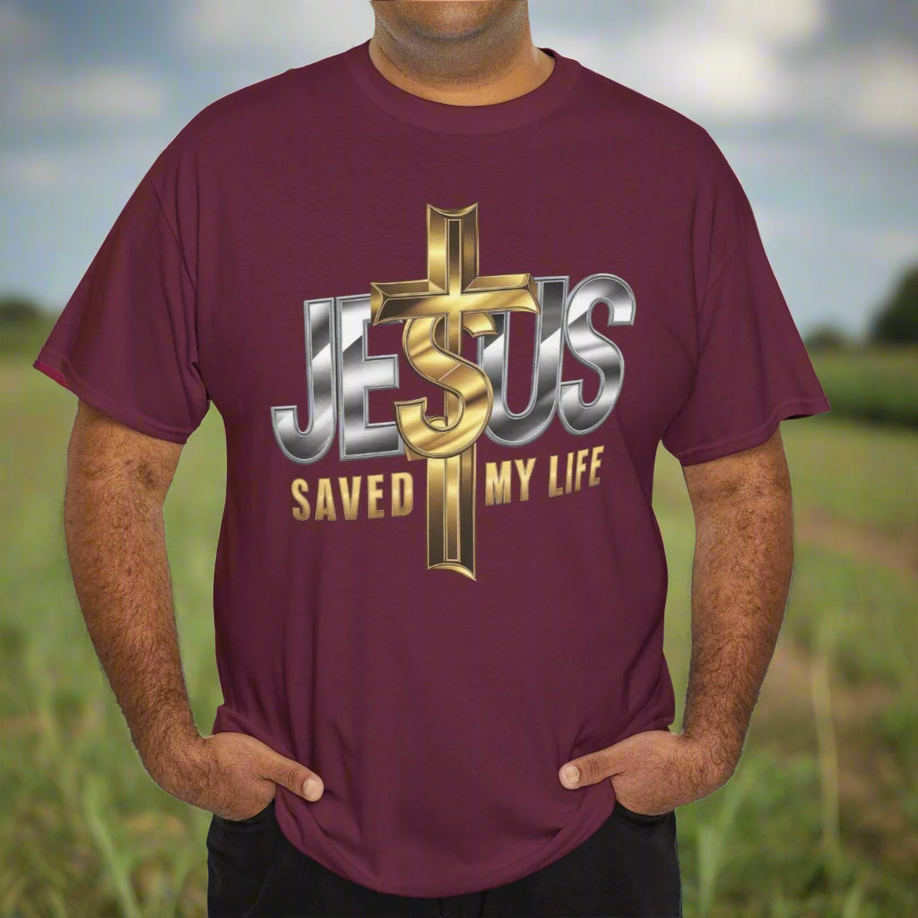 Jesus Saved My Life Cotton Tee - Kim’s Signature Beauty & Accessories    
