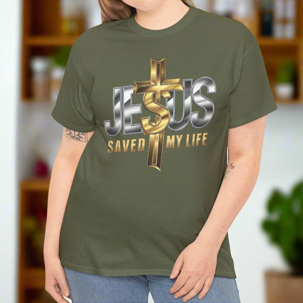 Jesus Saved My Life Cotton Tee - Kim’s Signature Beauty & Accessories    