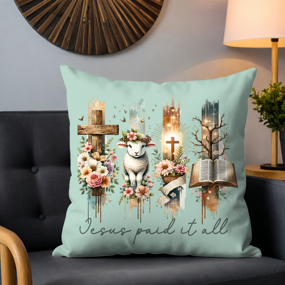 Jesus Paid It All Throw Pillow - 18x18 Inch - Kim’s Signature Beauty & Accessories    (Store description)