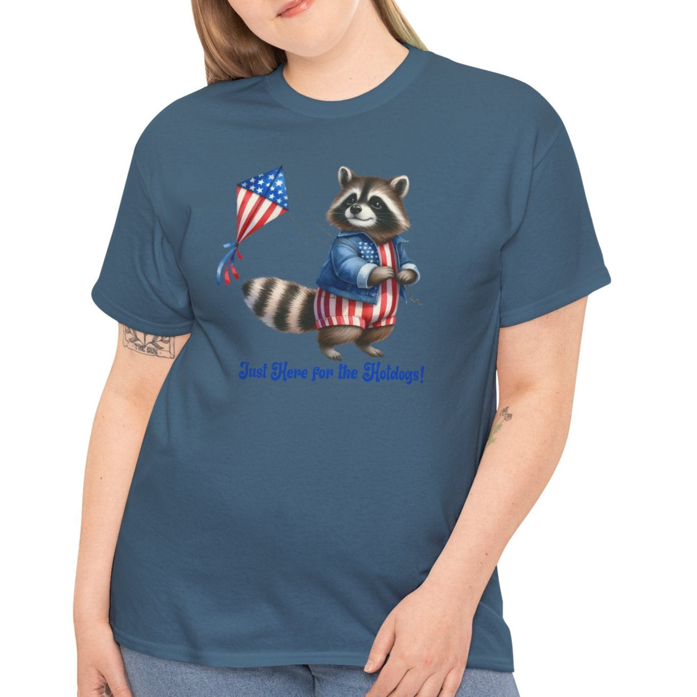 Just Here for the Hotdogs – Funny Patriotic Raccoon T-Shirt - Kim’s Signature Beauty & Accessories    