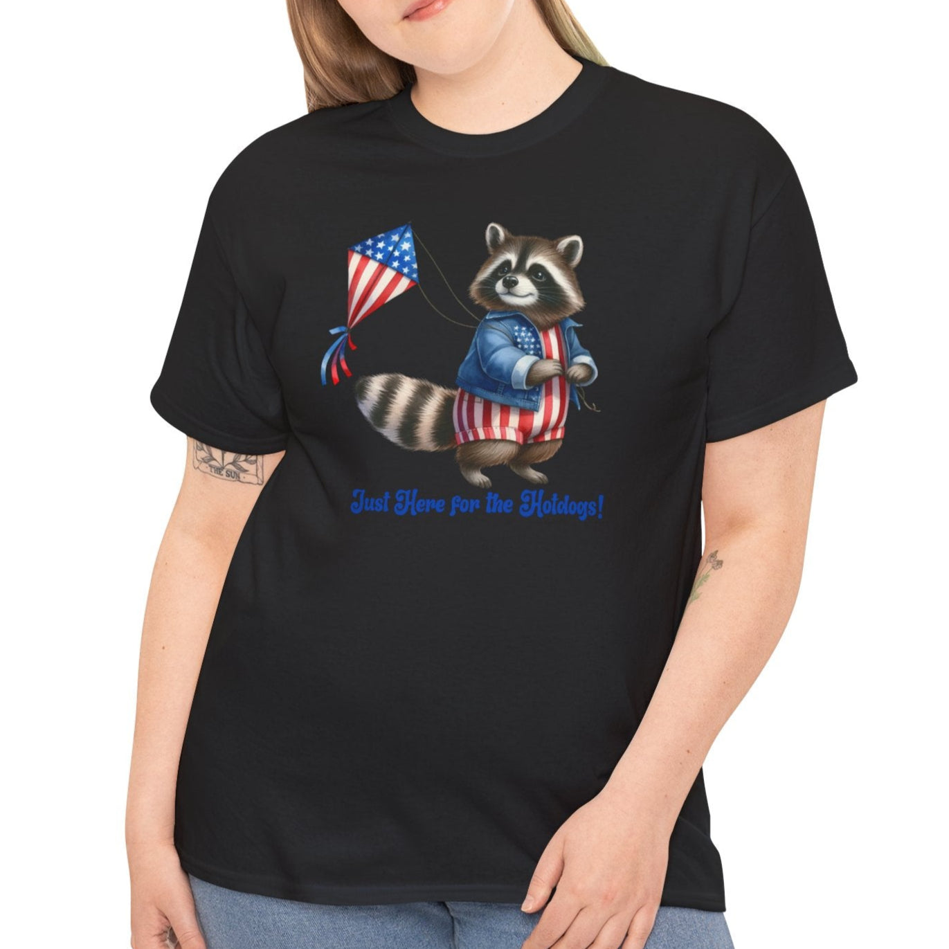Just Here for the Hotdogs – Funny Patriotic Raccoon T-Shirt - Kim’s Signature Beauty & Accessories    