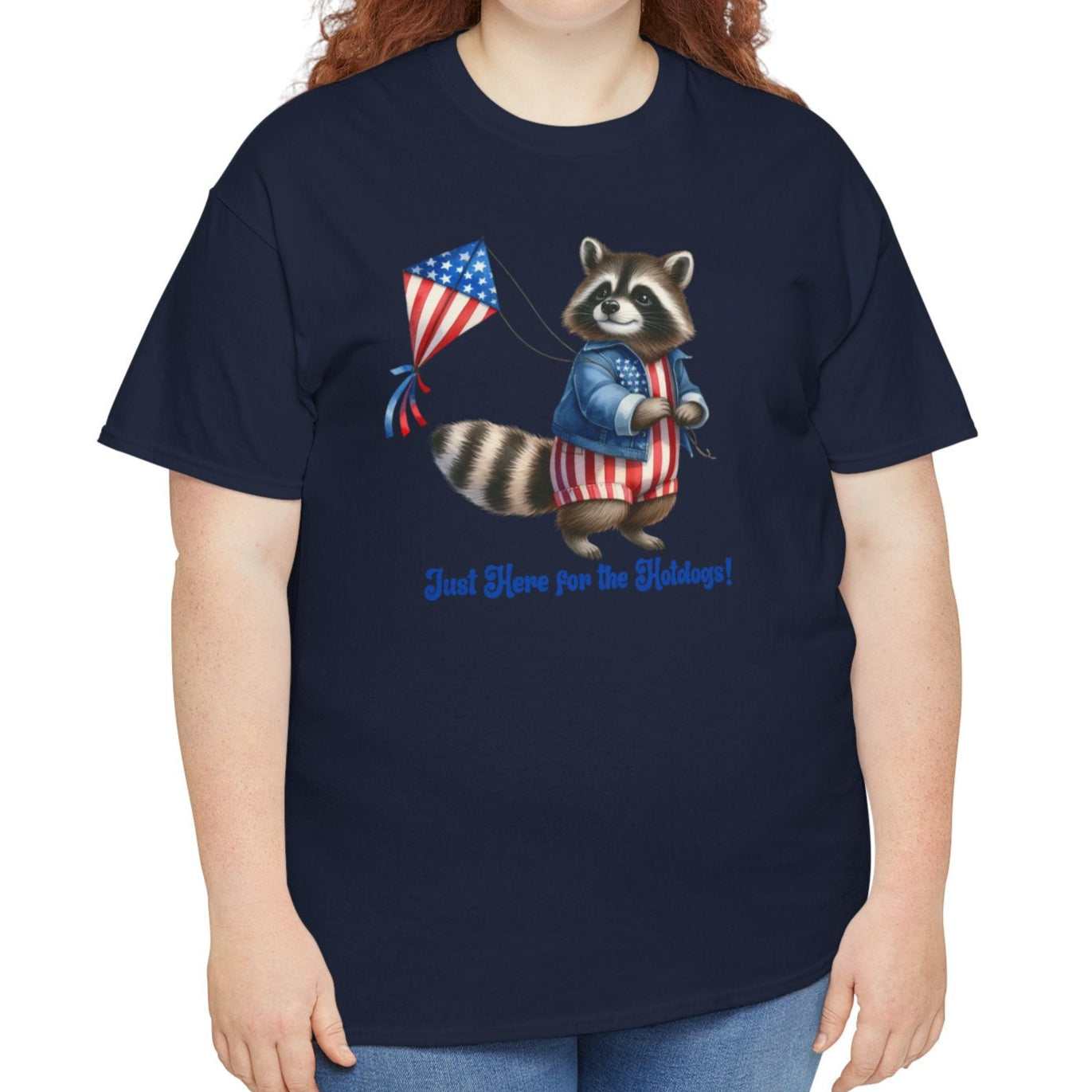 Just Here for the Hotdogs – Funny Patriotic Raccoon T-Shirt - Kim’s Signature Beauty & Accessories    