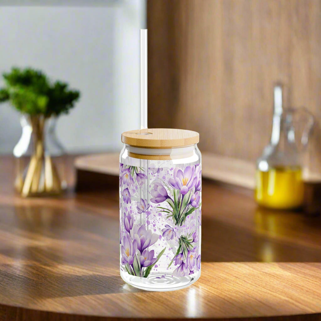 Lavender Flourishing Floral Sipper Glass, 16oz - Kim’s Signature Beauty & Accessories    