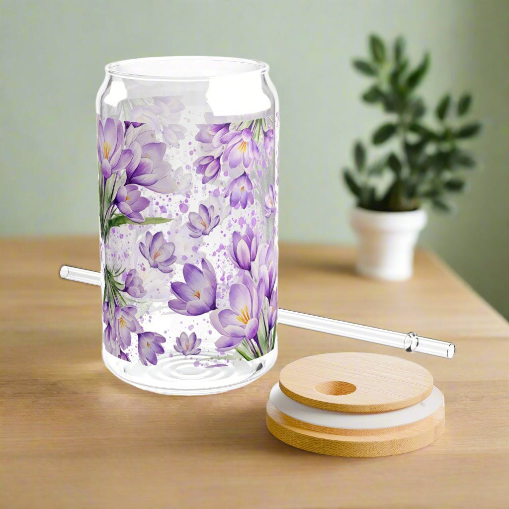 Lavender Flourishing Floral Sipper Glass, 16oz - Kim’s Signature Beauty & Accessories    