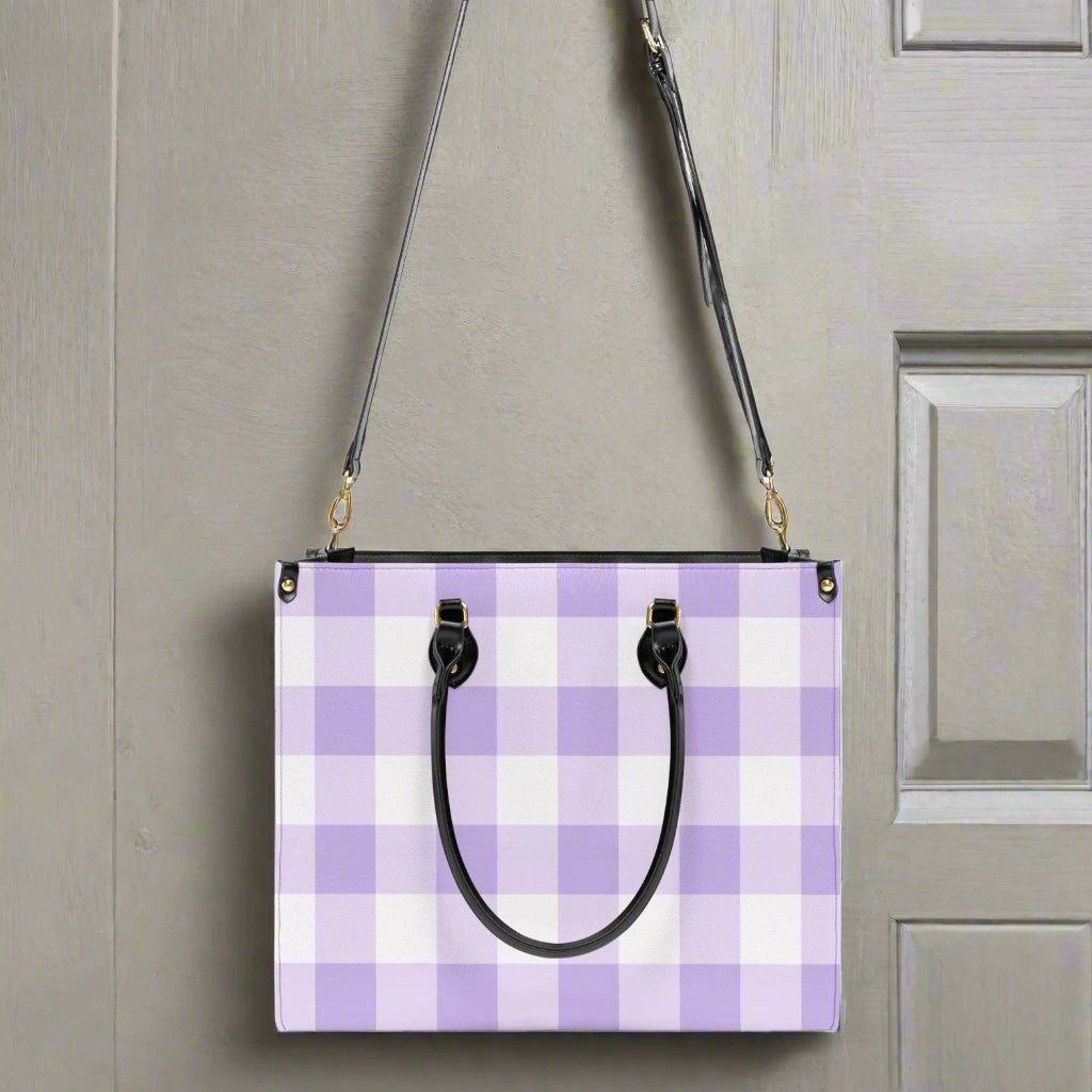 Lavender Gingham PU Leather Handbag - Kim’s Signature Beauty & Accessories    