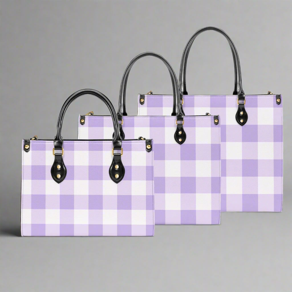 Lavender Gingham PU Leather Handbag - Kim’s Signature Beauty & Accessories    