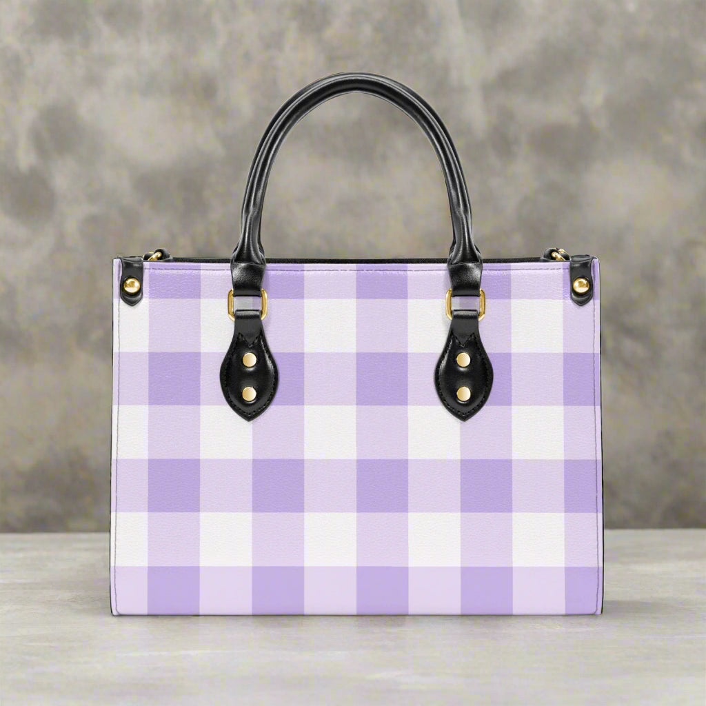 Lavender Gingham PU Leather Handbag - Kim’s Signature Beauty & Accessories    