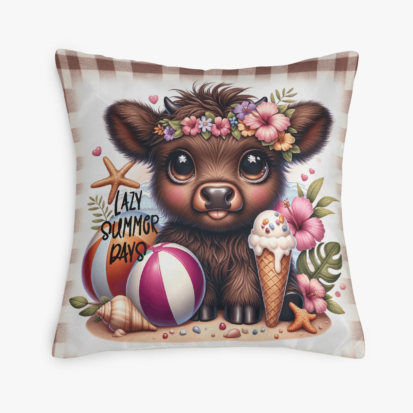 Lazy Summer Days Highland Cow Pillow Cover - Kim’s Signature Beauty & Accessories    