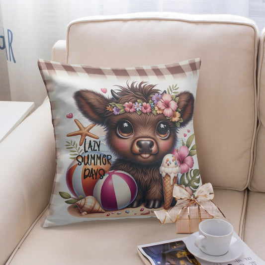 Lazy Summer Days Highland Cow Pillow Cover - Kim’s Signature Beauty & Accessories    