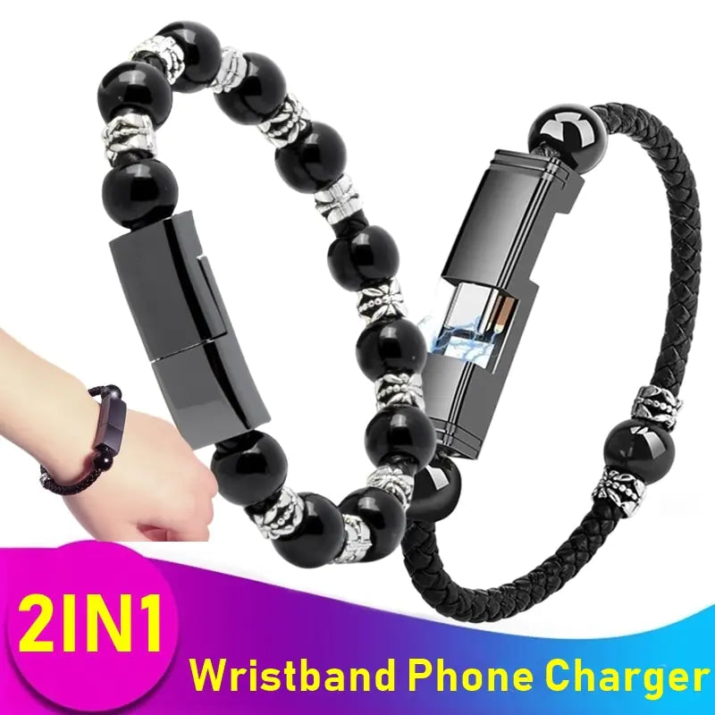 Leather Bracelet Phone Charger – USB Type C & Micro USB - Kim’s Signature Beauty & Accessories    