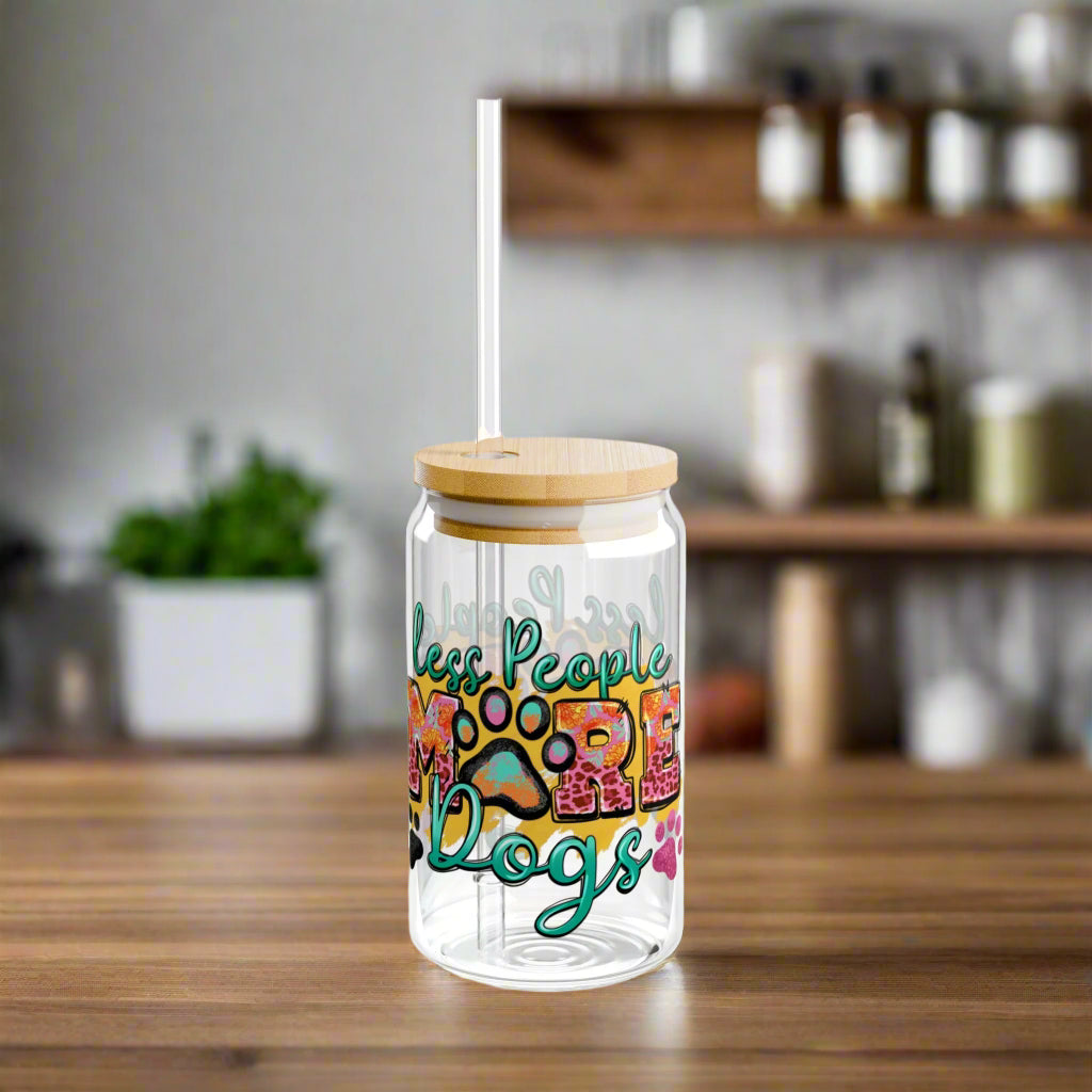 Less People, More Dogs | Sipper Glass, 16oz - Kim’s Signature Beauty & Accessories    