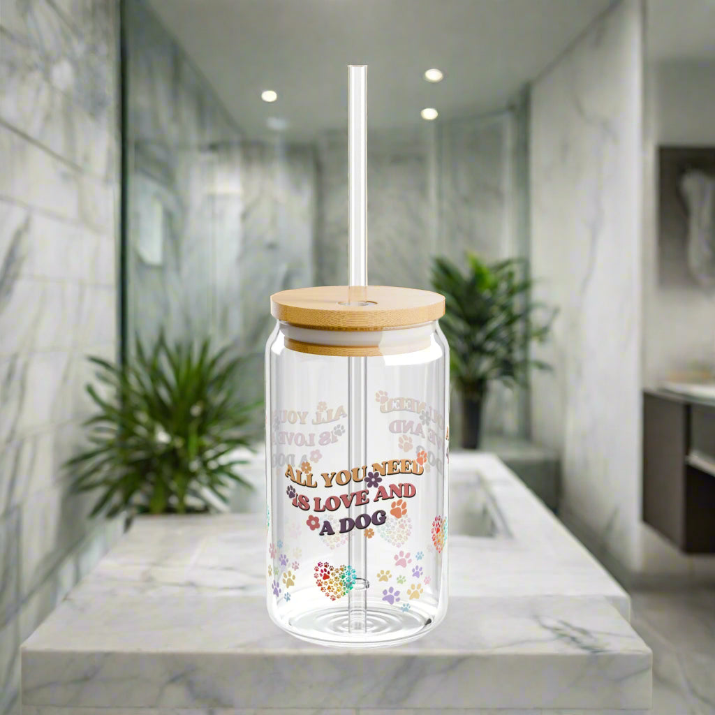 Love and a Dog | Sipper Glass, 16oz - Kim’s Signature Beauty & Accessories    