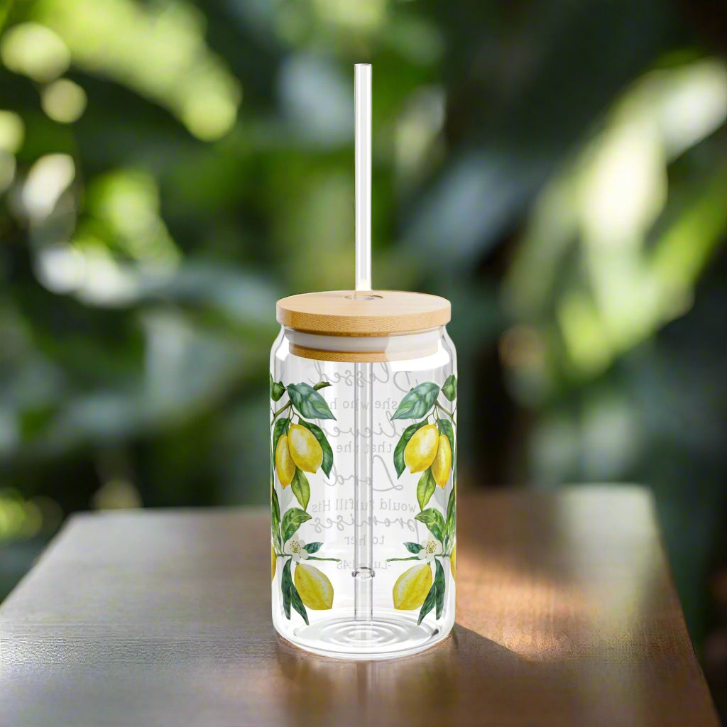 Luke 1:45 Blessed Lemon Sipper Glass - 16oz - Kim’s Signature Beauty & Accessories    