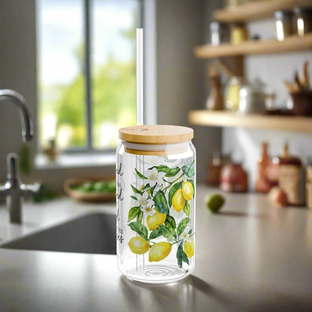 Luke 1:45 Blessed Lemon Sipper Glass - 16oz - Kim’s Signature Beauty & Accessories    