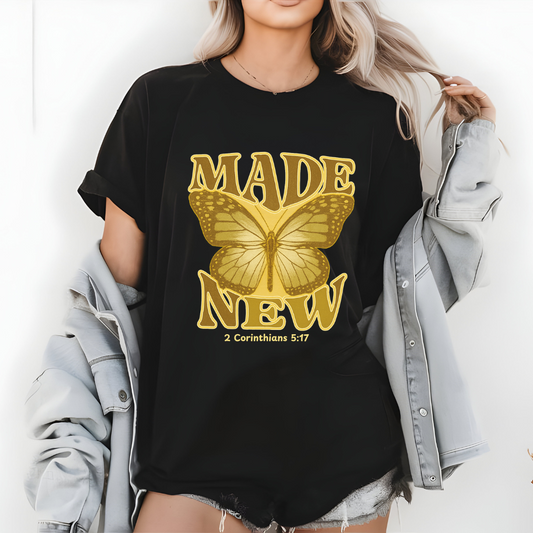 "Made New" Butterfly  2 Corinthians 5:17 Faith Shirt - Kim’s Signature Beauty & Accessories    