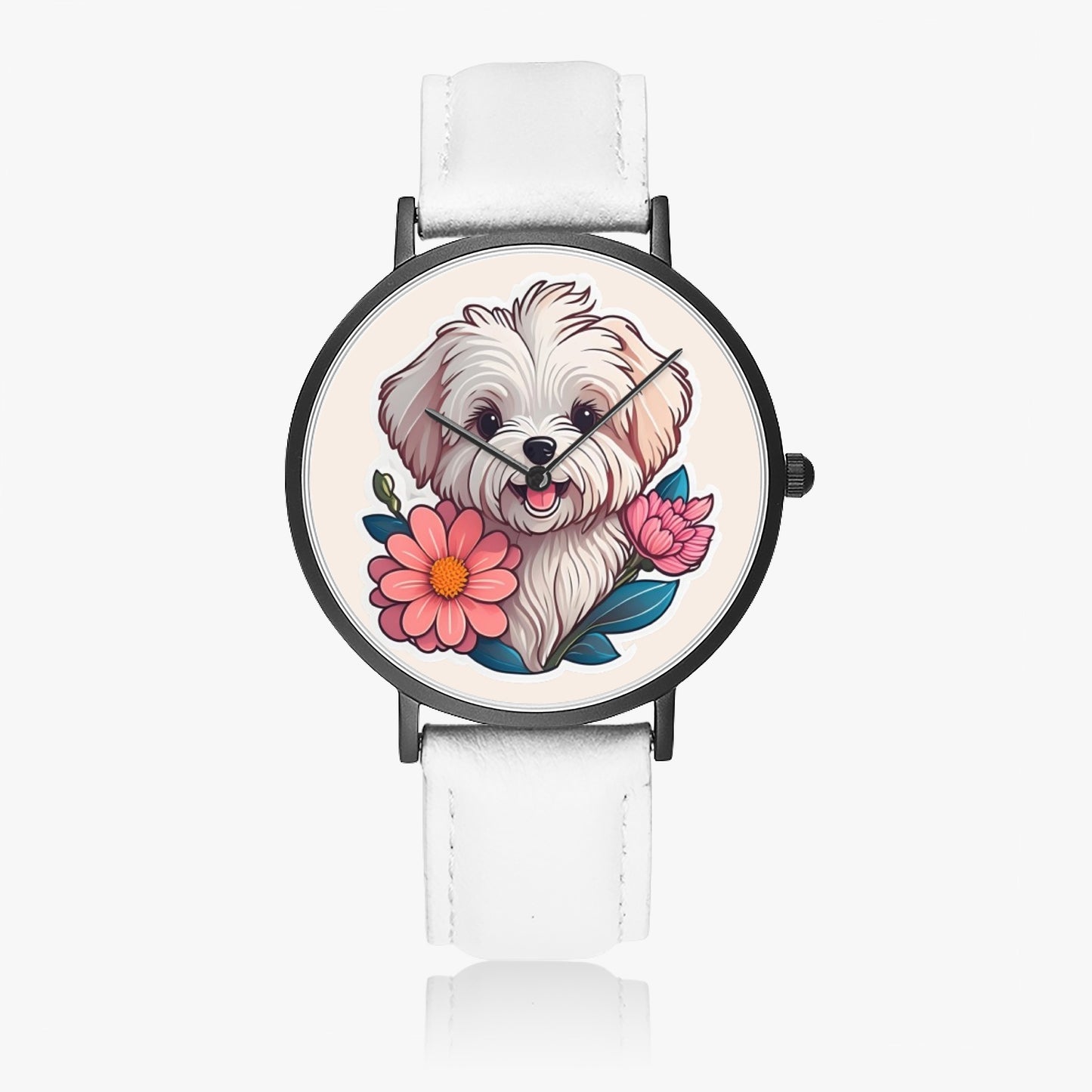 Maltese Pup Thin Leather Strap Quartz Watch - Kim’s Signature Beauty & Accessories    