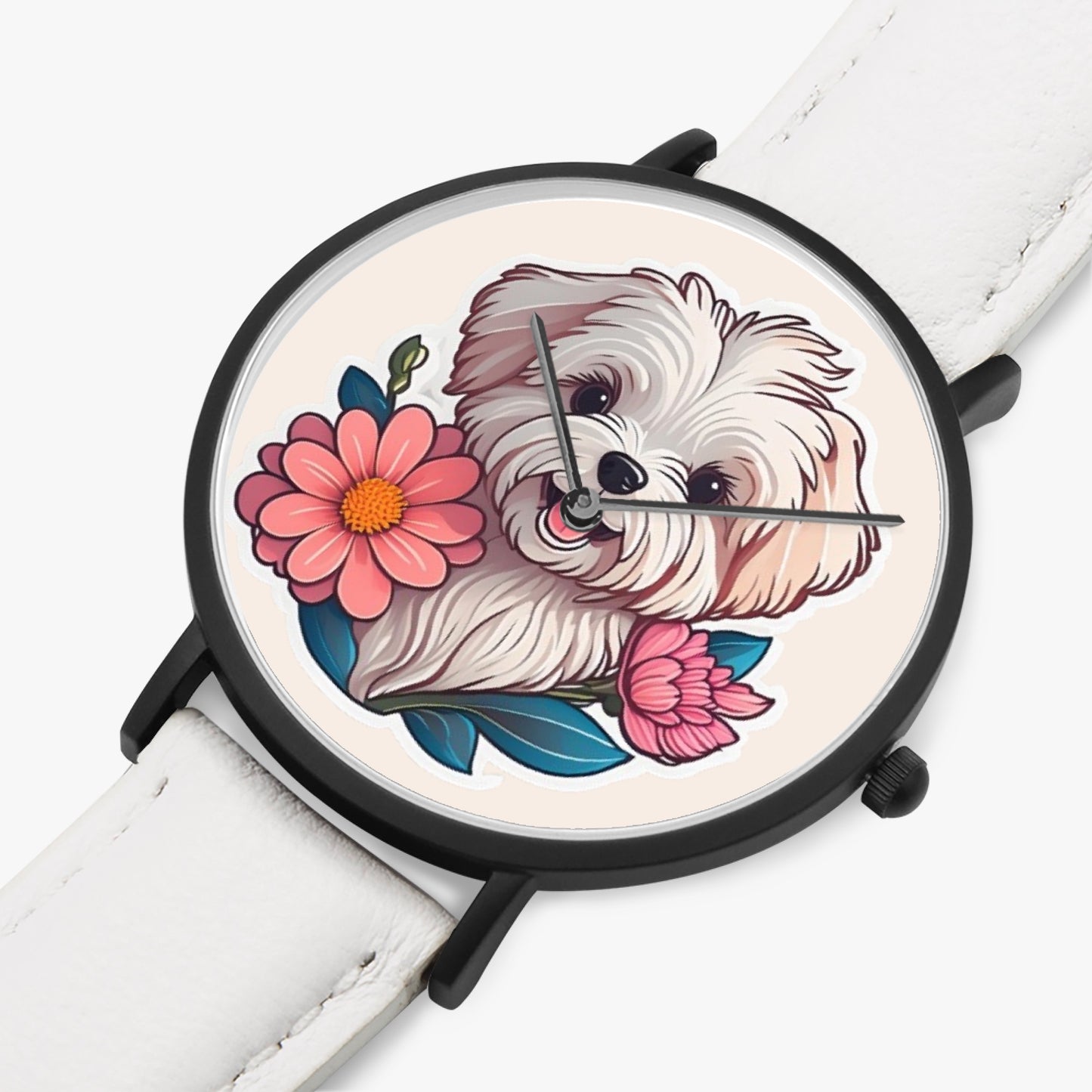Maltese Pup Thin Leather Strap Quartz Watch - Kim’s Signature Beauty & Accessories    