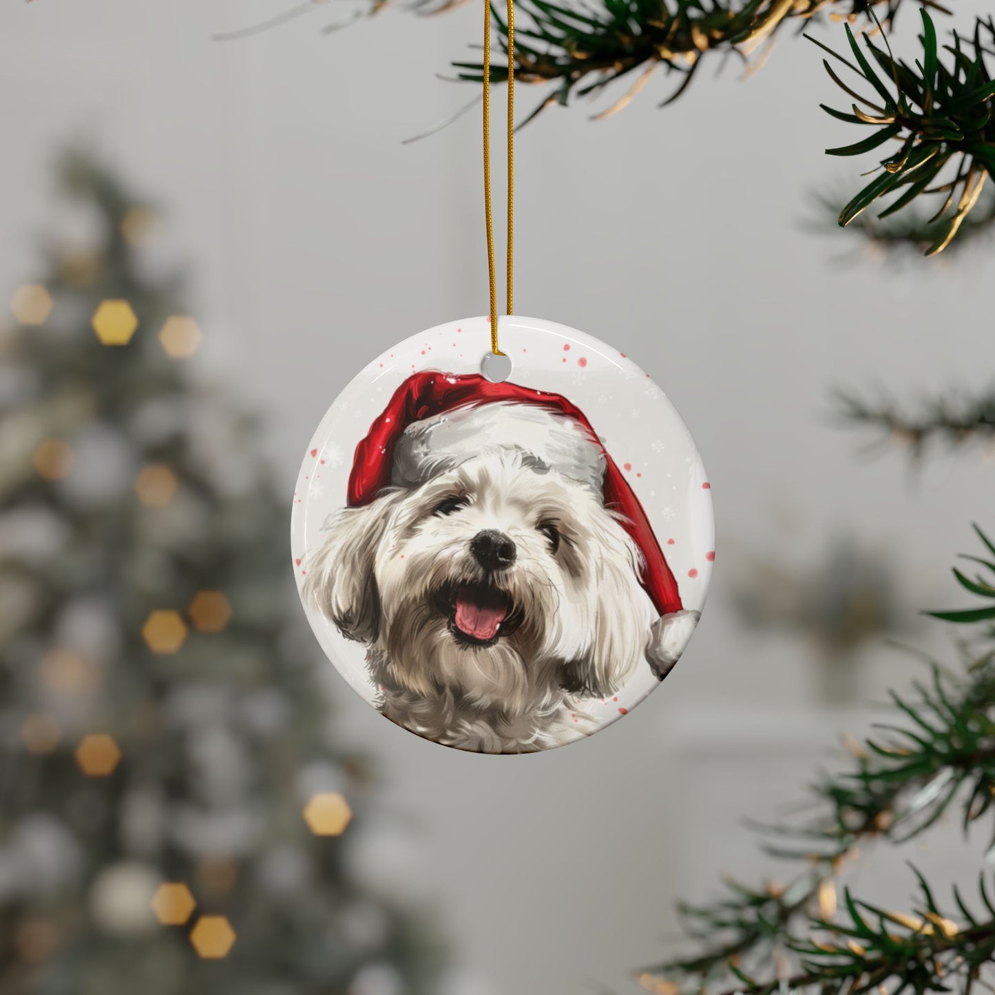 Maltese Santa -Ceramic Ornament, 2-Side Print - Kim’s Signature Beauty & Accessories    