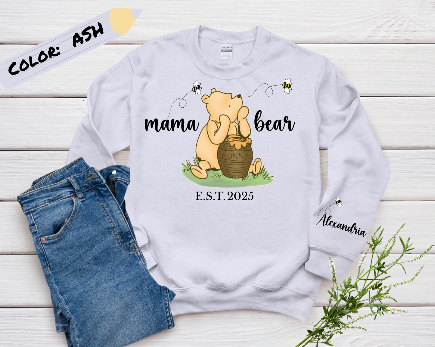 Mama Bear Personalized Sweatshirt – Pooh Bear, Honey & Bees - Kim’s Signature Beauty & Accessories    