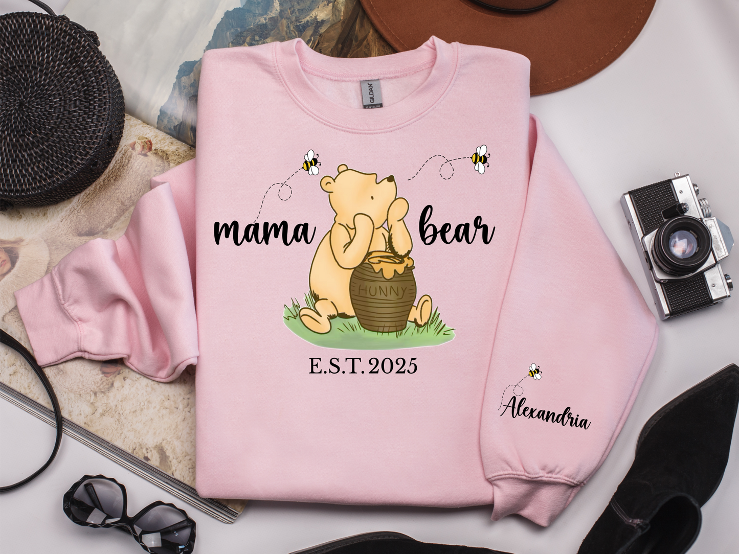 Mama Bear Personalized Sweatshirt – Pooh Bear, Honey & Bees - Kim’s Signature Beauty & Accessories    