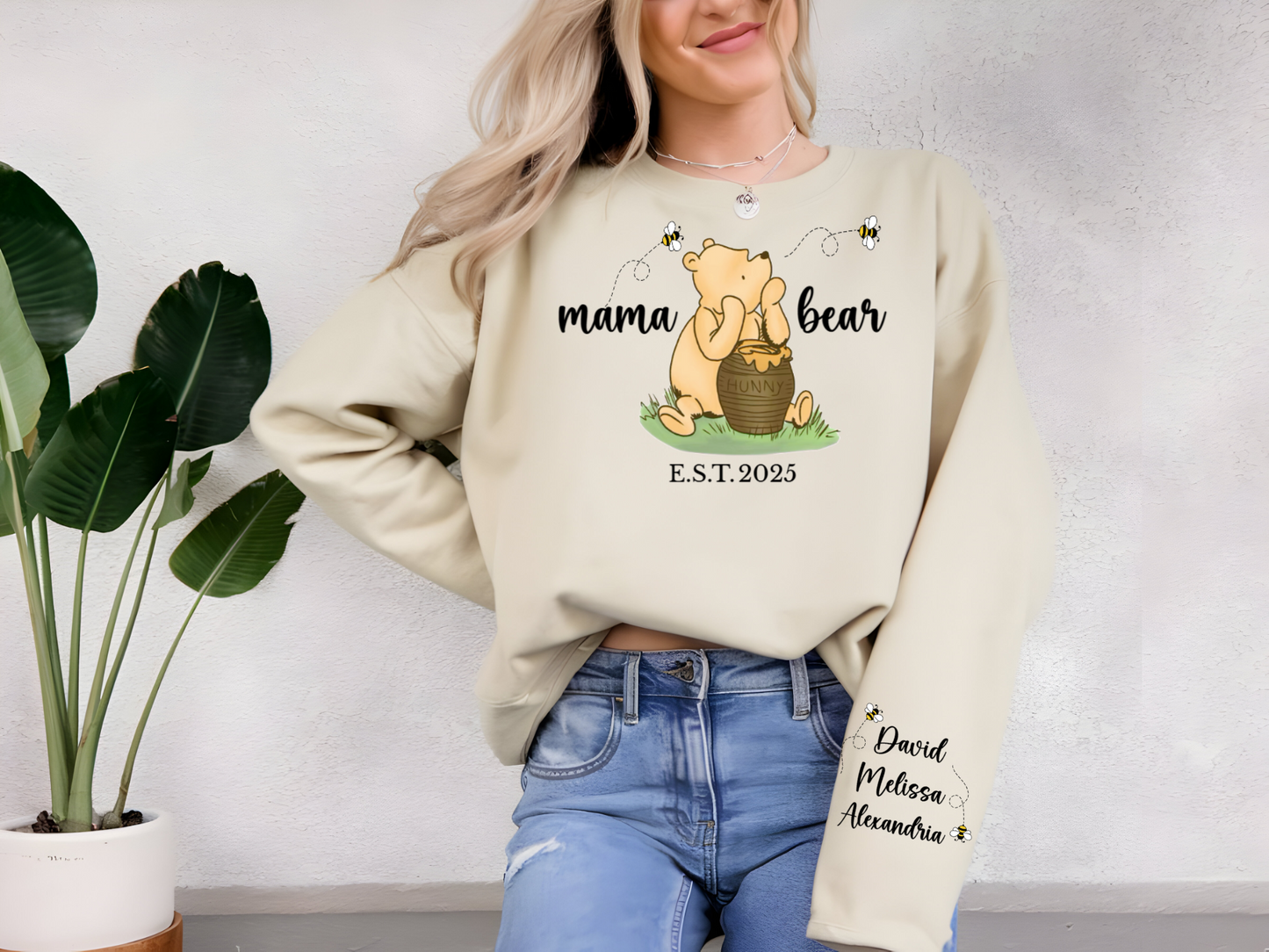 Mama Bear Personalized Sweatshirt – Pooh Bear, Honey & Bees - Kim’s Signature Beauty & Accessories    