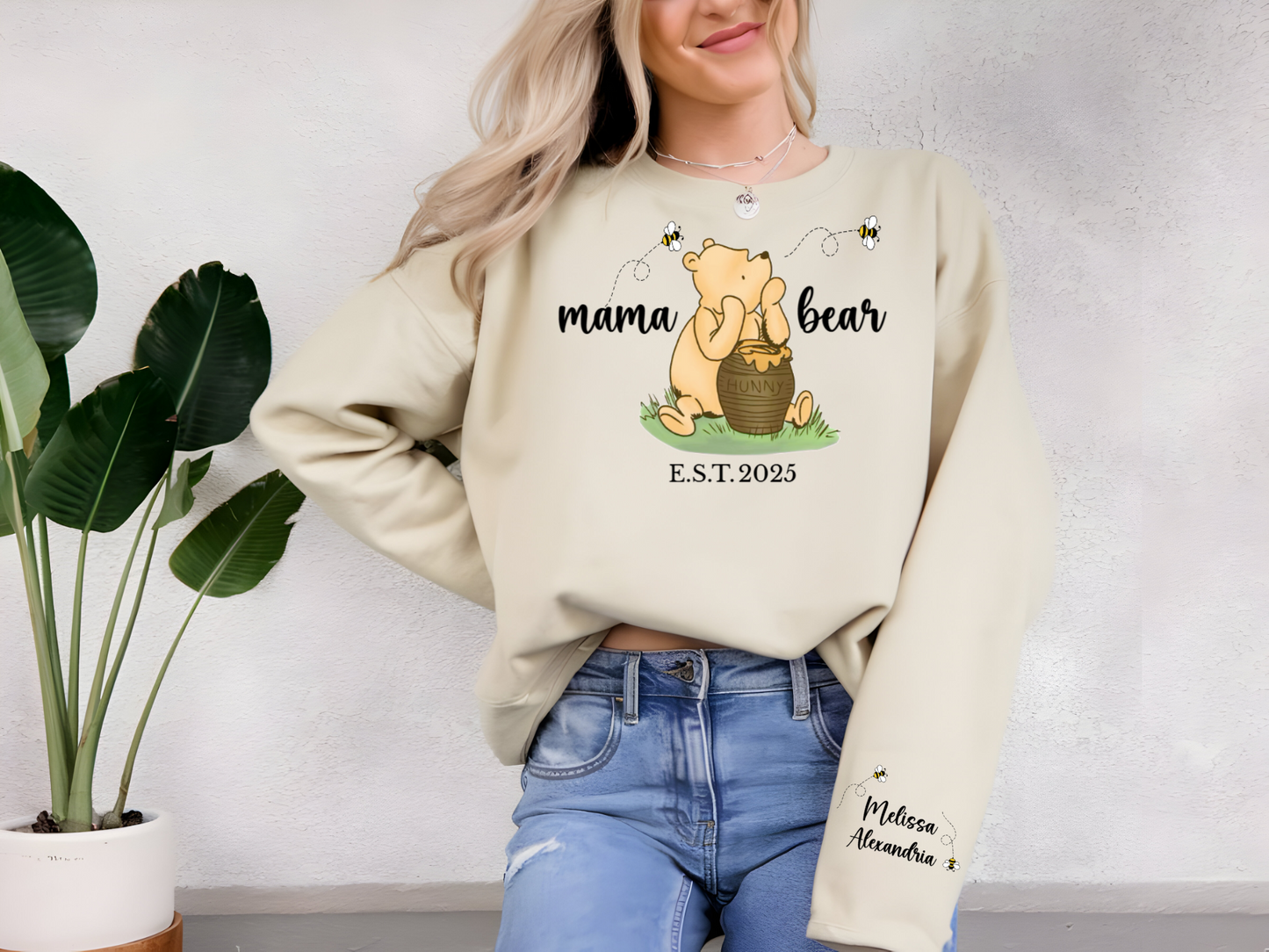 Mama Bear Personalized Sweatshirt – Pooh Bear, Honey & Bees - Kim’s Signature Beauty & Accessories    