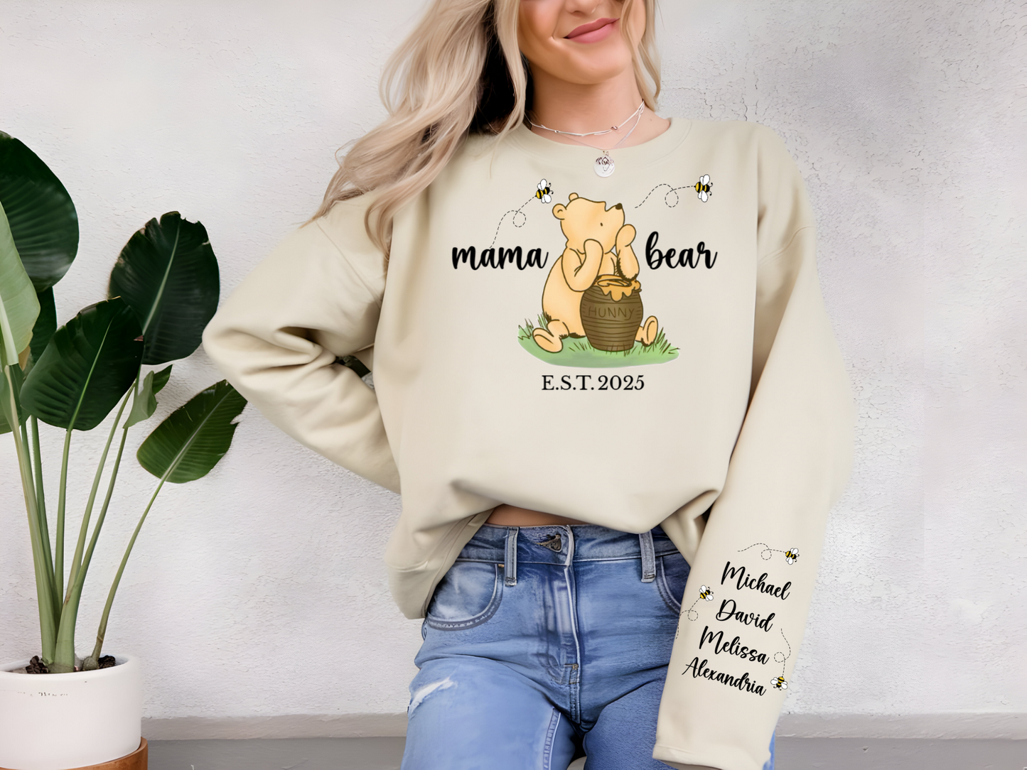 Mama Bear Personalized Sweatshirt – Pooh Bear, Honey & Bees - Kim’s Signature Beauty & Accessories    