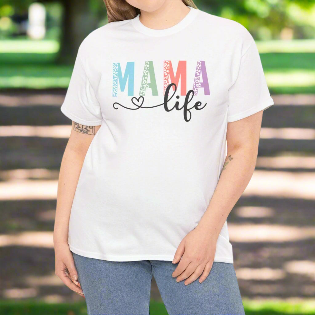 Mama Life  – Colorful Leopard Print Graphic Tee for Moms - Kim’s Signature Beauty & Accessories    