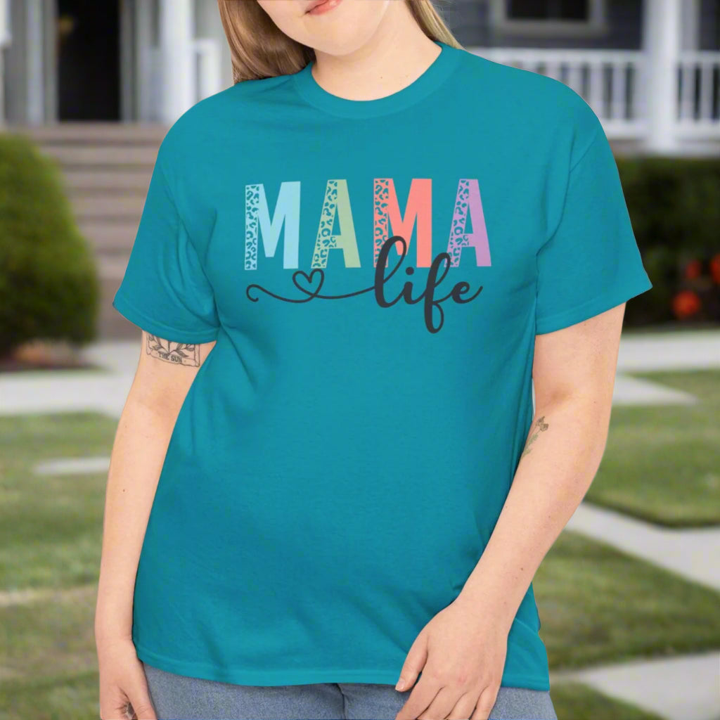 Mama Life  – Colorful Leopard Print Graphic Tee for Moms - Kim’s Signature Beauty & Accessories    