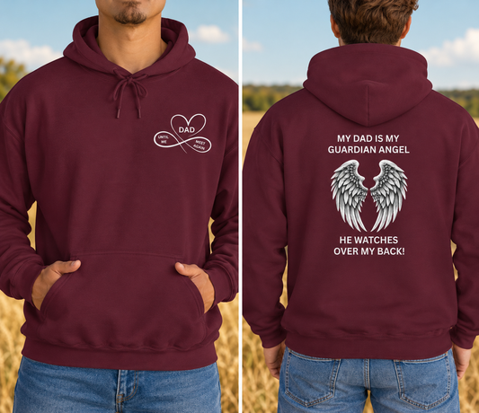 My Dad Is My Guardian Angel Hoodie | Memorial Angel Wings | Front & Back Print